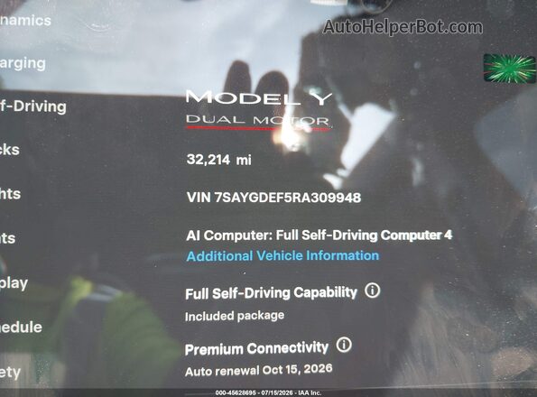 7SAYGDEF5RA309948 2024 TESLA MODEL Y Gray Vista interior de 360 grados