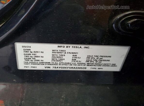 7SAYGDEF5RA330539 2024 TESLA MODEL Charcoal Widok naklejki z numerem VIN