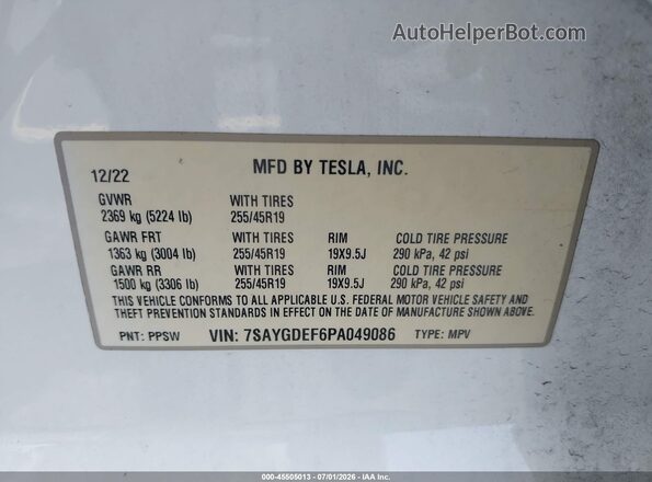 7SAYGDEF6PA049086 2023 TESLA MODEL Y White Շարժիչի բաժամունքի տեսք