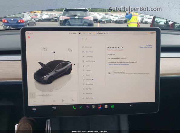 7SAYGDEF6PF668595 2023 TESLA MODEL Y Gray Widok tylnych siedzeń