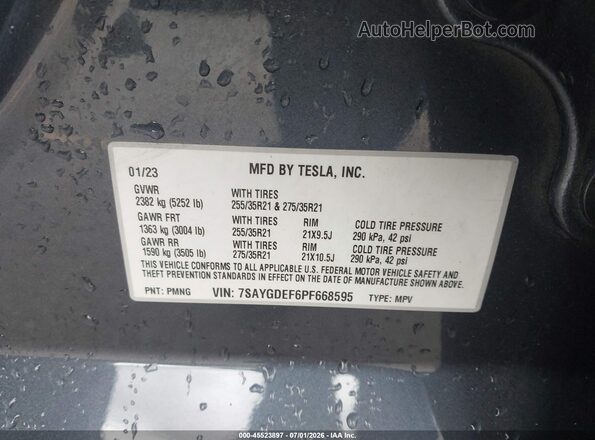 7SAYGDEF6PF668595 2023 TESLA MODEL Y Gray Widok komory silnika