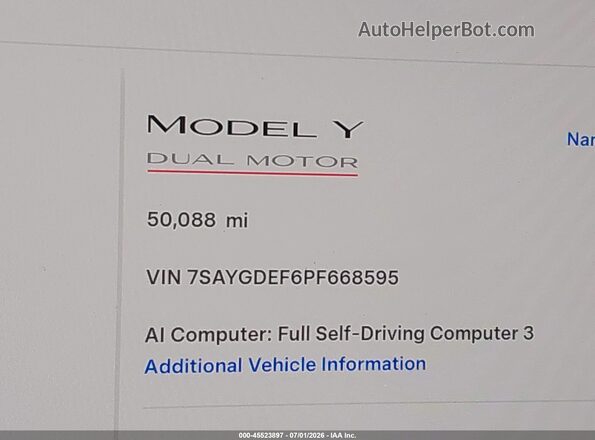 7SAYGDEF6PF668595 2023 TESLA MODEL Y Gray 