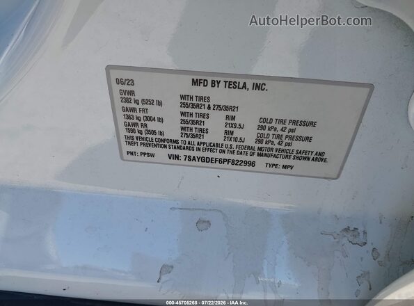 7SAYGDEF6PF822996 2023 TESLA MODEL Y White Вид підкапотного простору