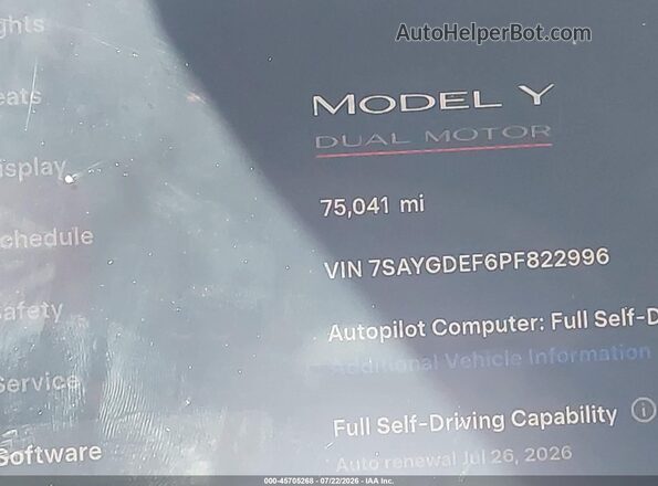 7SAYGDEF6PF822996 2023 TESLA MODEL Y White 