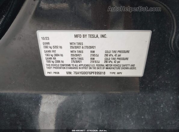 7SAYGDEF6PF895818 2023 TESLA MODEL Y Black Vista del compartimento del motor