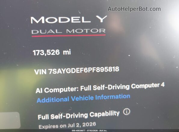 7SAYGDEF6PF895818 2023 TESLA MODEL Y Black Vista interior de 360 grados