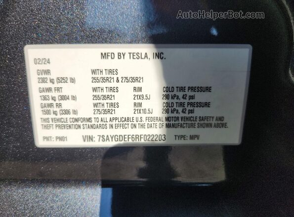 7SAYGDEF6RF022203 2024 TESLA MODEL Gray Շարժիչի բաժամունքի տեսք