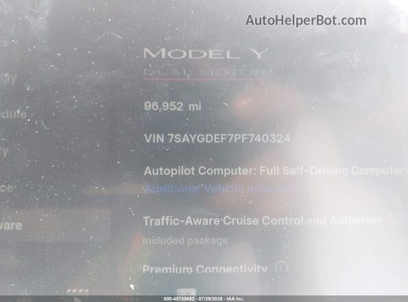 7SAYGDEF7PF740324 2023 TESLA MODEL Y Red Вид задніх сидінь
