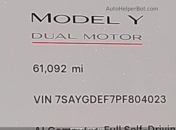 7SAYGDEF7PF804023 2023 TESLA MODEL Y White Вид задніх сидінь