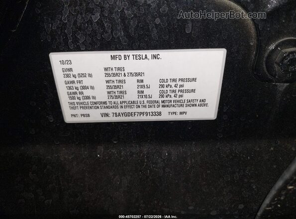 7SAYGDEF7PF913338 2023 TESLA MODEL Y Black ძრავის განყოფილების ხედი