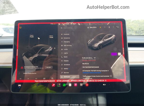 7SAYGDEF8NF546205 2022 TESLA MODEL Y Gray Vista de los asientos traseros