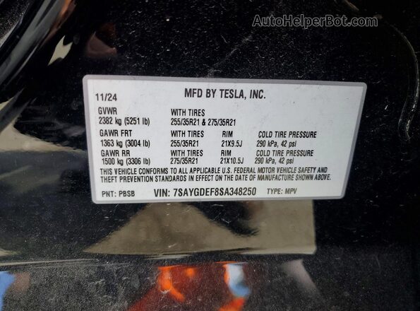 7SAYGDEF8SA348250 2025 TESLA MODEL Black Вид підкапотного простору