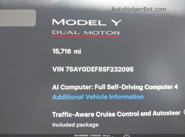 7SAYGDEF8SF232095 2025 TESLA MODEL Y Синий Вид задних сидений