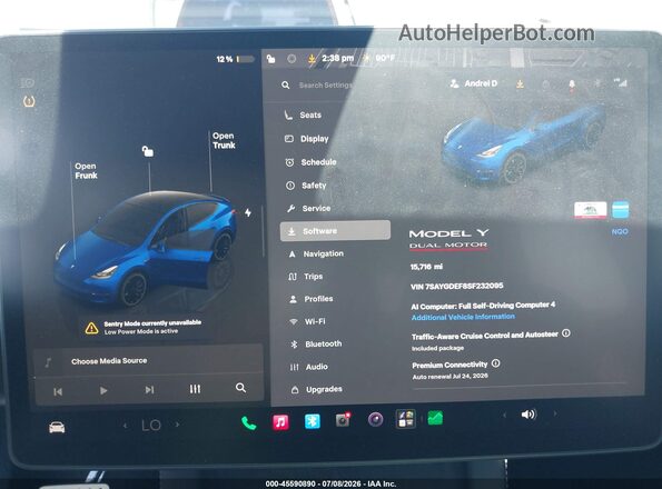 7SAYGDEF8SF232095 2025 TESLA MODEL Y Синий 