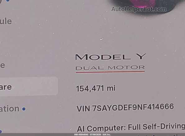7SAYGDEF9NF414666 2022 TESLA MODEL Y White 