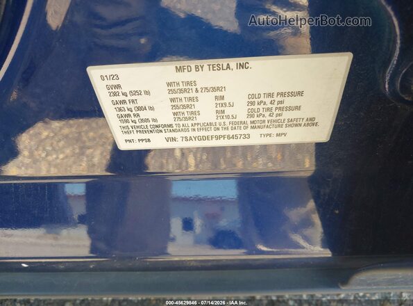 7SAYGDEF9PF645733 2023 TESLA MODEL Y Blue Widok komory silnika