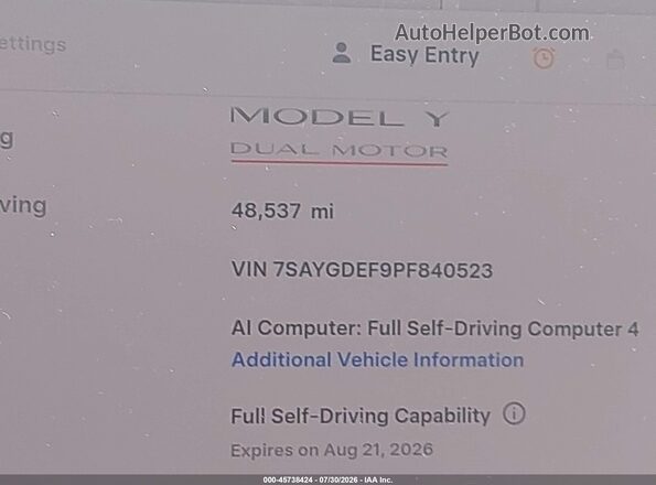 7SAYGDEF9PF840523 2023 TESLA MODEL Y Gray Vista interior de 360 grados