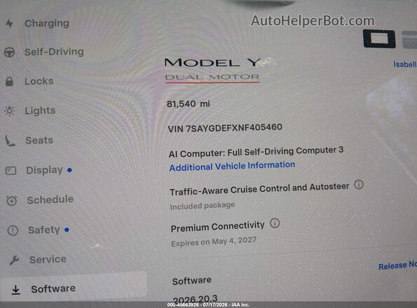 7SAYGDEFXNF405460 2022 TESLA MODEL Y Gray 