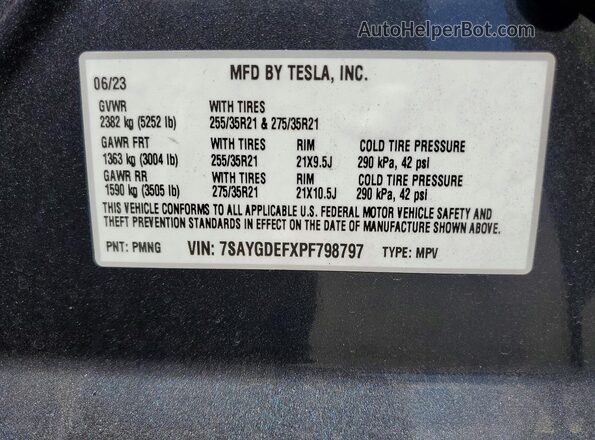 7SAYGDEFXPF798797 2023 TESLA MODEL Gray ძრავის განყოფილების ხედი