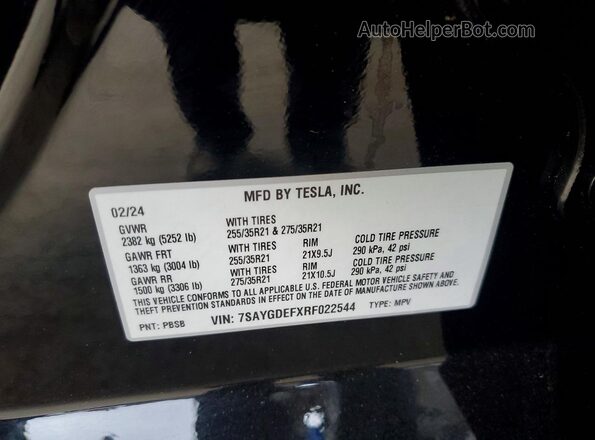 7SAYGDEFXRF022544 2024 TESLA MODEL Черный Вид наклейки с VIN-кодом