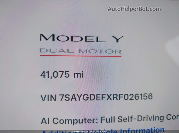 7SAYGDEFXRF026156 2024 TESLA MODEL Y Blue Vista interior de 360 grados