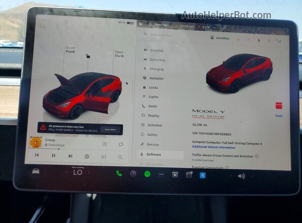 7SAYGDEFXRF058802 2024 TESLA MODEL Burgundy Սարքավորումների վահանակի տեսք