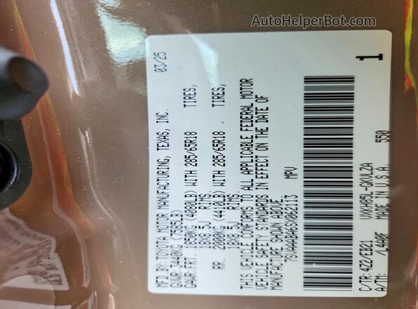 7SVAAABA6SX062113 2025 TOYOTA SEQUOIA Tan VIN კოდის სტიკერის ხედი