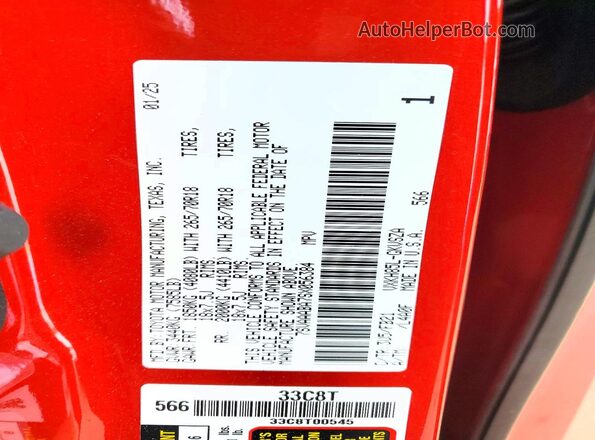 7SVAAABA7SX056384 2025 TOYOTA SEQUOIA Red VIN կոդի պիտակի տեսք