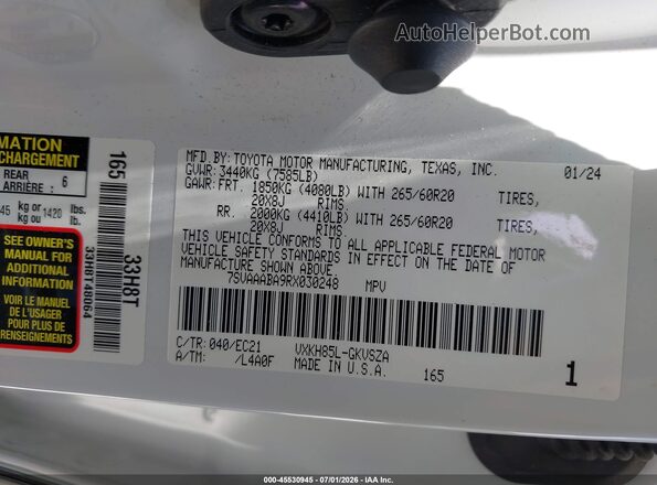 7SVAAABA9RX030248 2024 TOYOTA SEQUOIA White Widok komory silnika