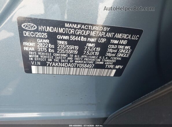 7YAKN4DA0TY058497 2026 HYUNDAI IONIQ 5 Blue Engine compartment view