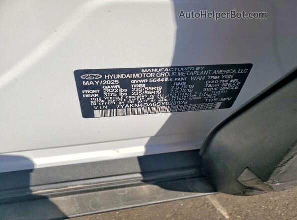 7YAKN4DA6SY028029 2025 HYUNDAI IONIQ White Widok naklejki z numerem VIN