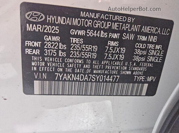 7YAKN4DA7SY014477 2025 HYUNDAI IONIQ Белый Панорамный вид салона 360°