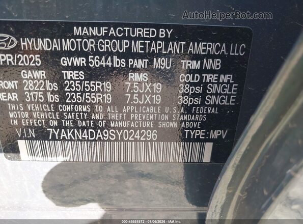 7YAKN4DA9SY024296 2025 HYUNDAI IONIQ 5 Green Widok komory silnika