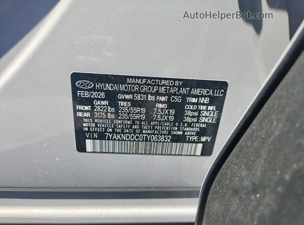7YAKNDDC0TY063832 2026 HYUNDAI IONIQ Gray Vista de la etiqueta del VIN