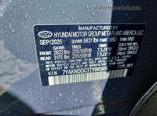 7YAKNDDC1TY045856 2026 HYUNDAI IONIQ Green VIN sticker view