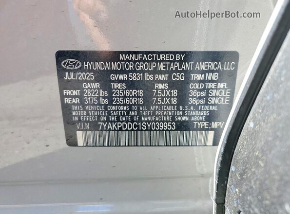 7YAKPDDC1SY039953 2025 HYUNDAI IONIQ Gray Widok naklejki z numerem VIN