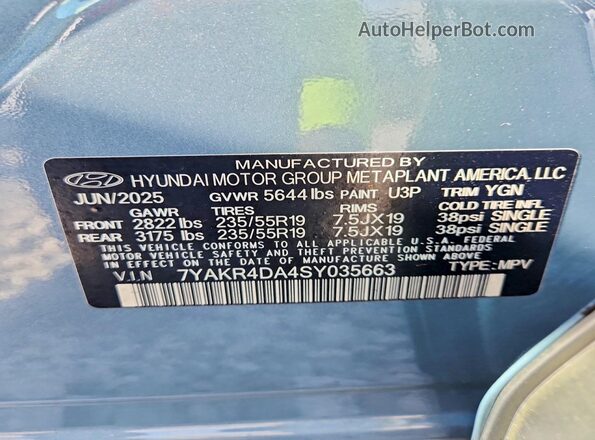 7YAKR4DA4SY035663 2025 HYUNDAI IONIQ Turquoise ძრავის განყოფილების ხედი