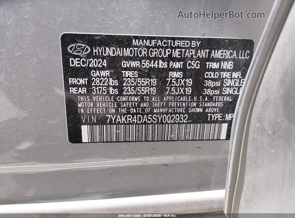 7YAKR4DA5SY002932 2025 HYUNDAI IONIQ 5 Gray Շարժիչի բաժամունքի տեսք