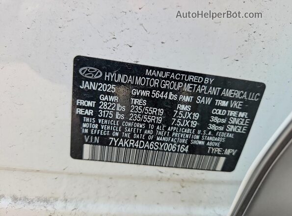 7YAKR4DA6SY006164 2025 HYUNDAI IONIQ White Vista del compartimento del motor