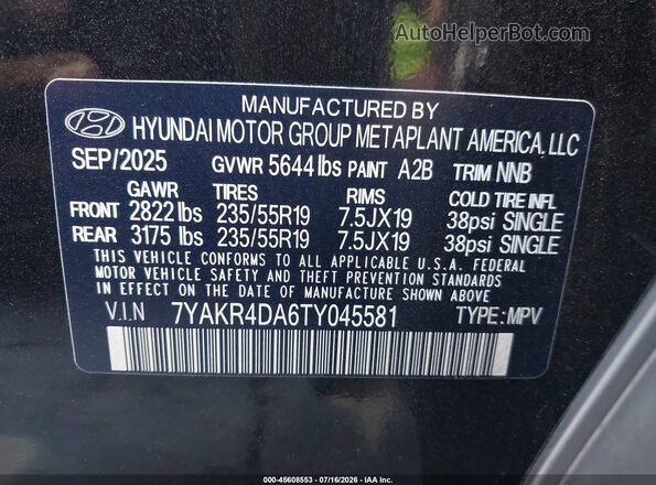 7YAKR4DA6TY045581 2026 HYUNDAI IONIQ 5 Black Vista del compartimento del motor
