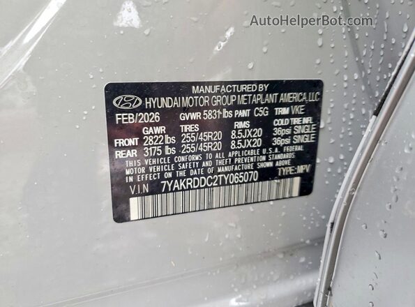 7YAKRDDC2TY065070 2026 HYUNDAI IONIQ Gray Widok naklejki z numerem VIN