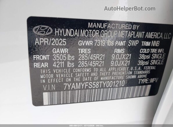 7YAMYFS58TY001210 2026 HYUNDAI IONIQ 9 Белый Вид подкапотного пространства