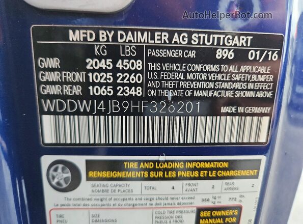WDDWJ4JB9HF326201 2017 MERCEDES-BENZ C Blue VIN կոդի պիտակի տեսք