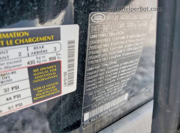 SALWR2PF2GA101169 2016 LAND ROVER RANGE Черный Панорамный вид салона 360°