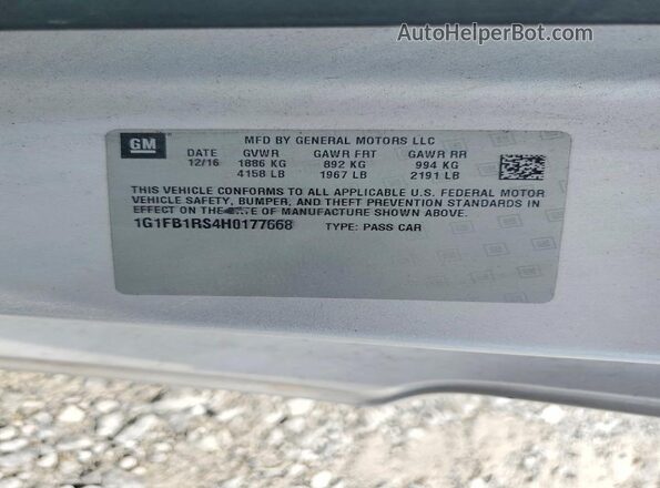 1G1FB1RS4H0177668 2017 CHEVROLET CAMARO Silver Vista de la etiqueta del VIN