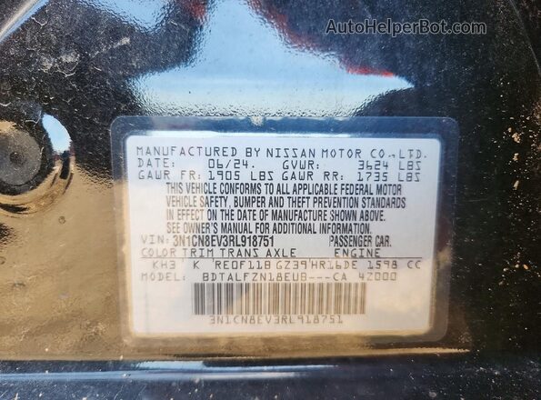 3N1CN8EV3RL918751 2024 NISSAN VERSA Black Вид наклейки з VIN-кодом