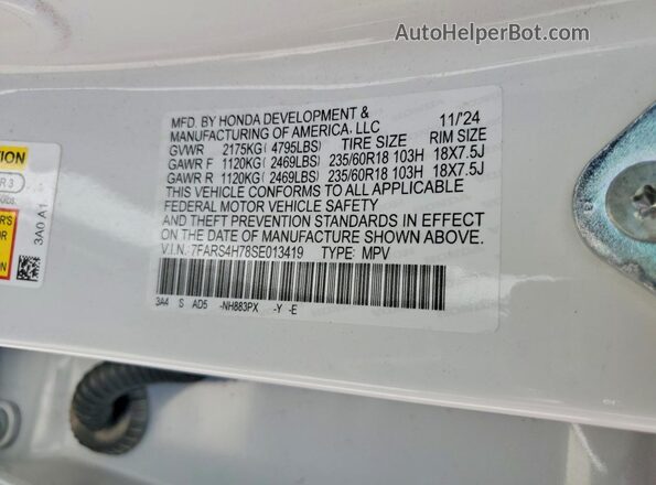 7FARS4H78SE013419 2025 HONDA CR-V White სალონის 360-გრადუსიანი ხედი