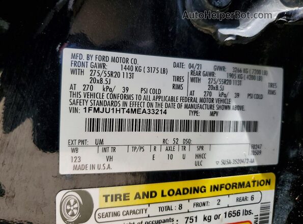 1FMJU1HT4MEA33214 2021 FORD EXPEDITION Black Vista de la etiqueta del VIN