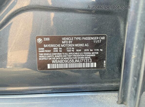 WBA8D9G58JNU71313 2018 BMW 3 SERIES Gray Հետևի նստատեղերի տեսք