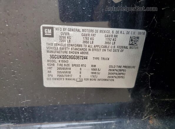 3GCUKSEC8GG367244 2016 CHEVROLET SILVERADO Two Tone VIN sticker view